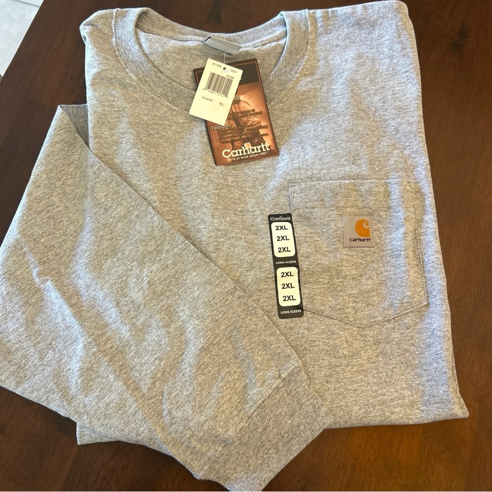 NWT Carhartt K126 Men's Loose Fit Hvyweight Long-Sleeve Pocket T-Shirt 2XL Grey